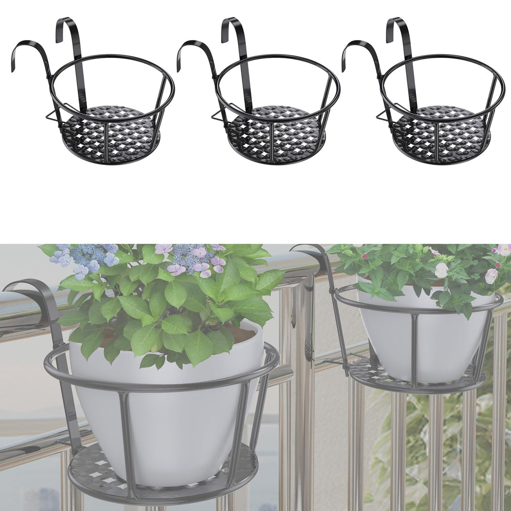 QZXRKEJI front view of three railing planter holders showing decorative design and durability