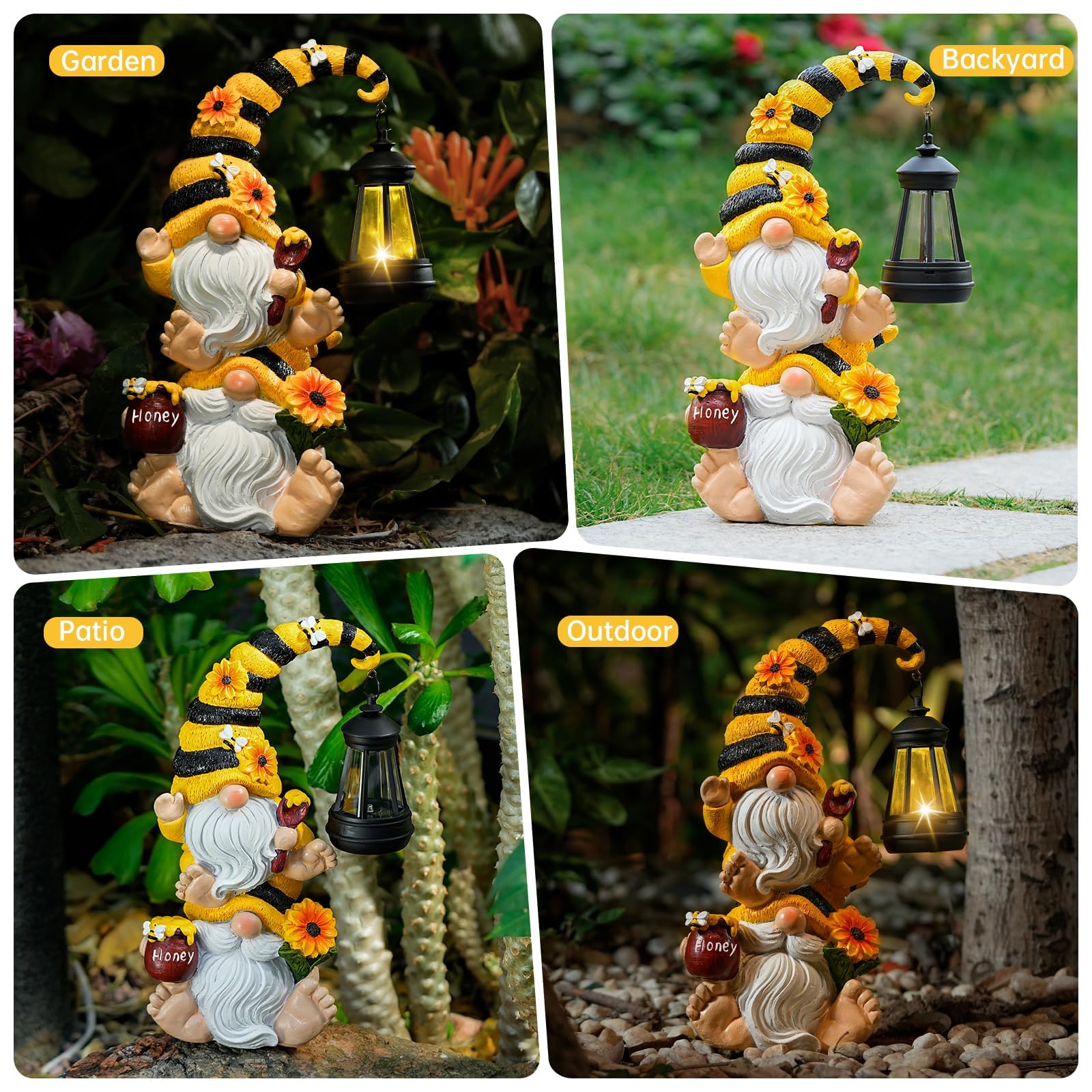 QZZP side profile view showing stacked double-gnome silhouette and honey pot detail