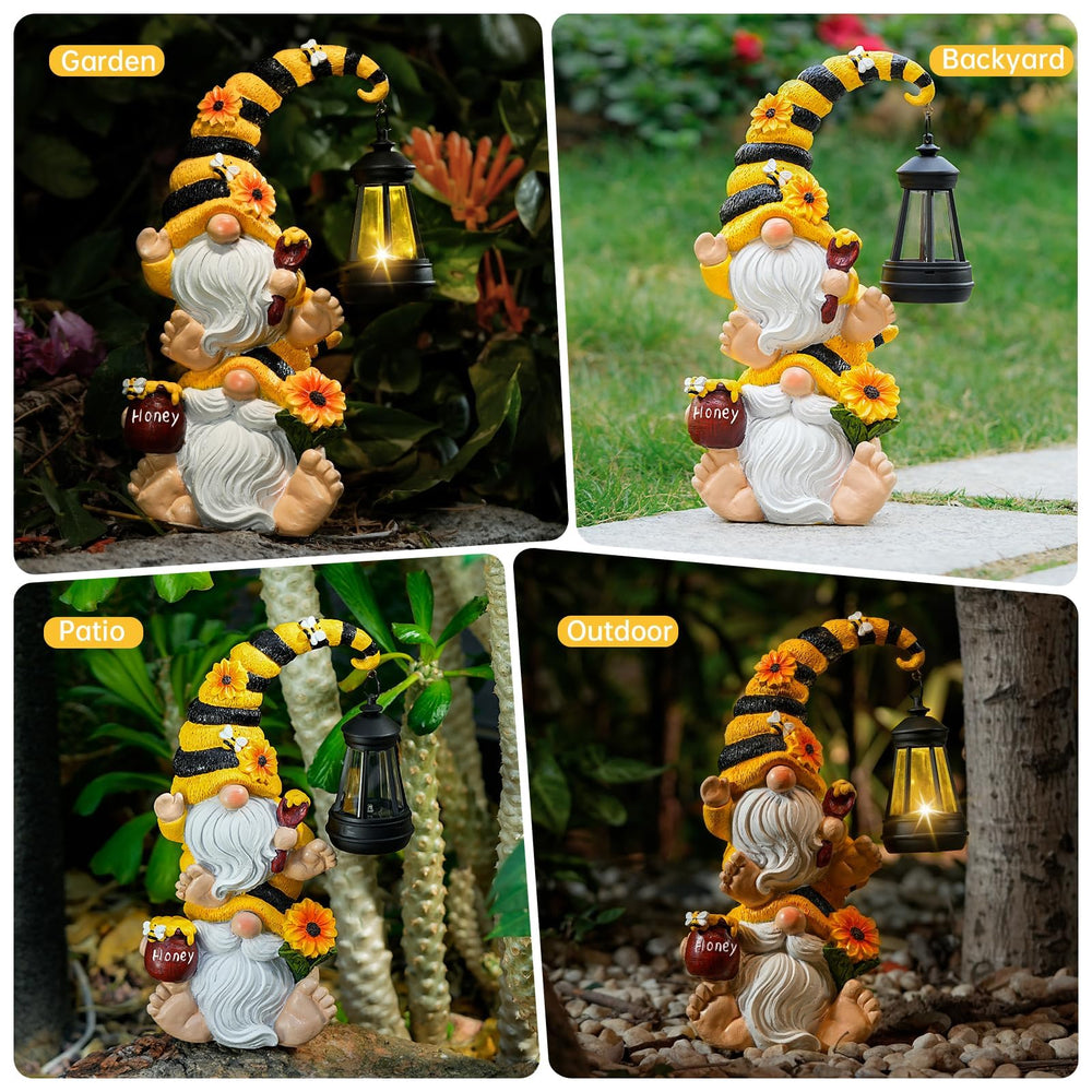 QZZP side profile view showing stacked double-gnome silhouette and honey pot detail