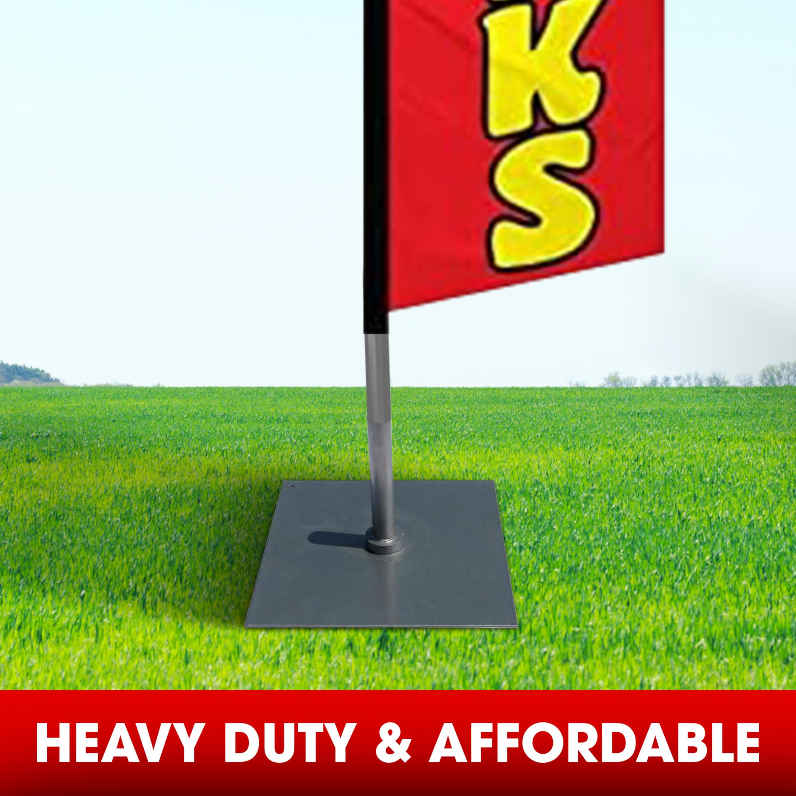 R and R Industries base next to 8ft pole showing scale and compatibility benefits