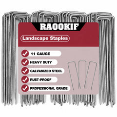 RAOOKIF front pack of 12-inch galvanized stakes showing quantity and usage benefits