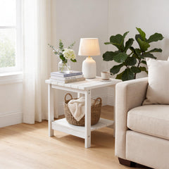 RACCOON FOREST side table beside chair showing scale and compact footprint benefit