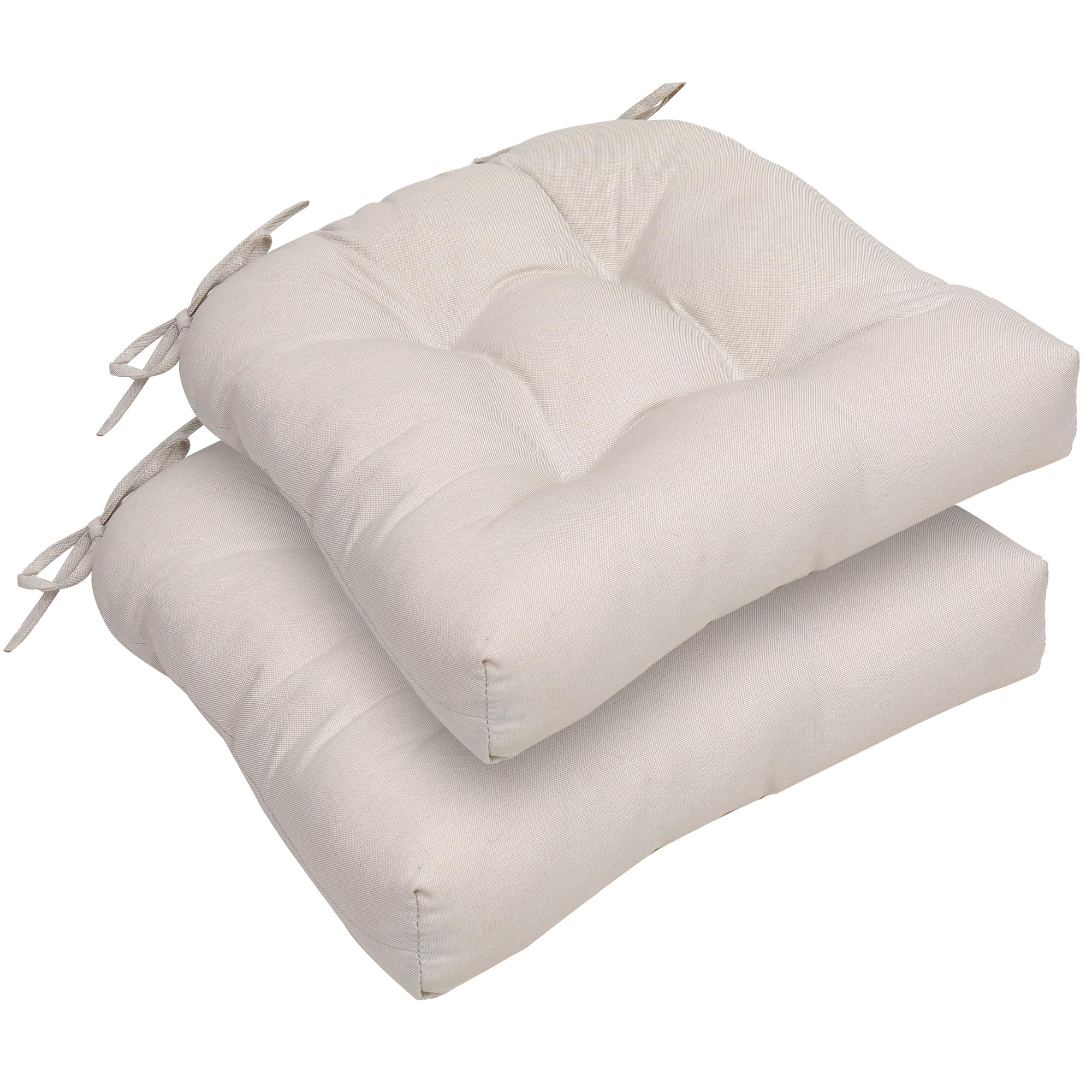 RACE LEAF front view of two beige cushions showing tidy tufted finish and clean look