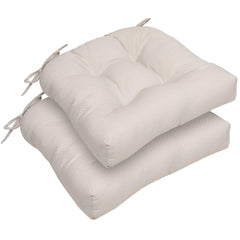 RACE LEAF front view of two beige cushions showing tidy tufted finish and clean look