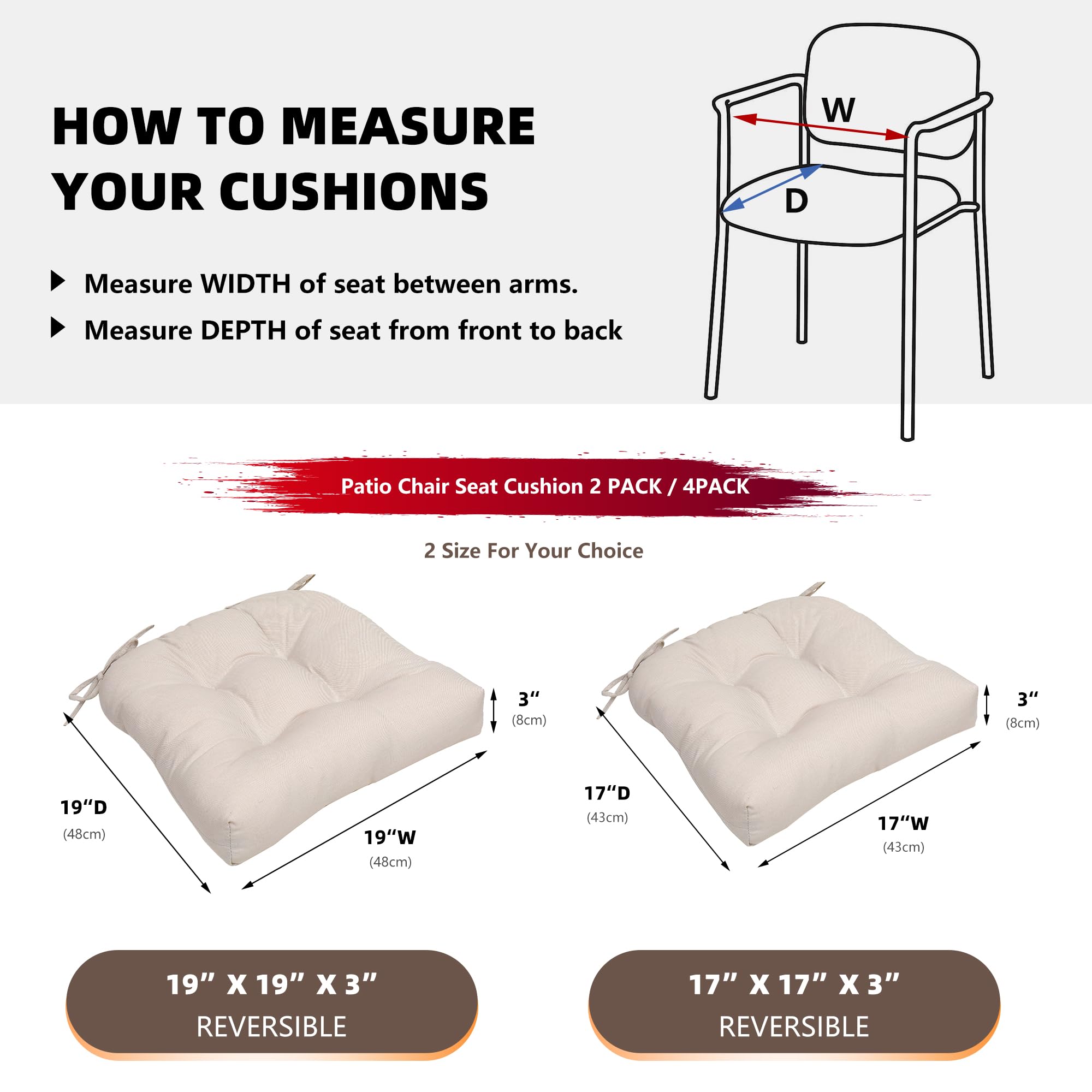 RACE LEAF cushion on dining chair showing 17x17x3 size and seating comfort comparison