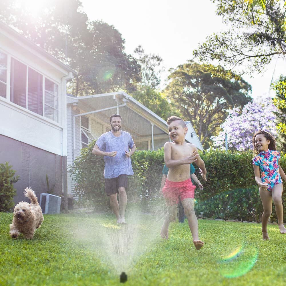 Rachio controller in a healthy yard landscape, Rachio helps conserve water while keeping grass green benefit