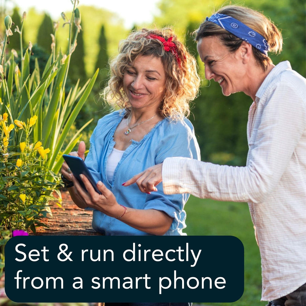 Rachio app on phone displaying schedule for remote watering convenience benefit