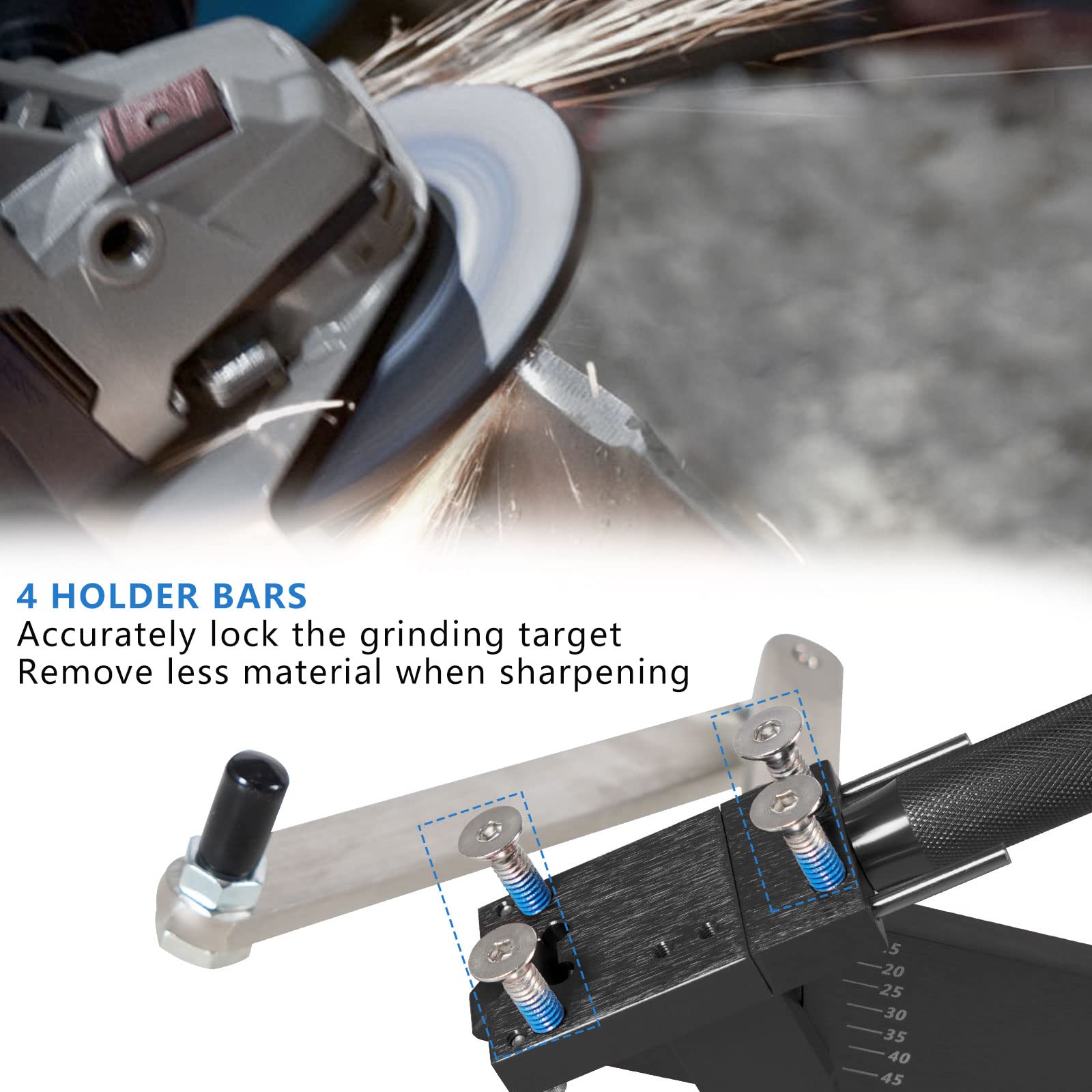 RACTOP blade vise holding a mower blade firmly, secure grinding control