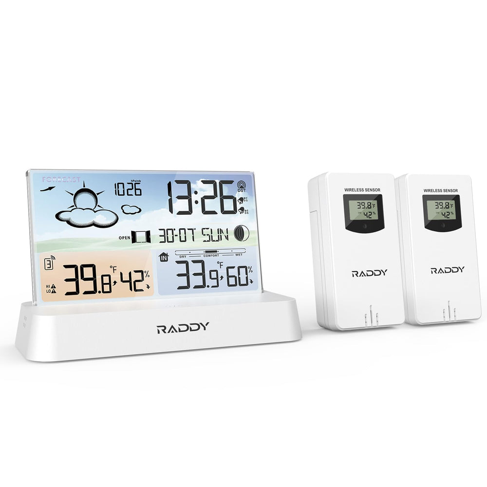 Raddy DT6 front display showing forecast and readings for quick planning