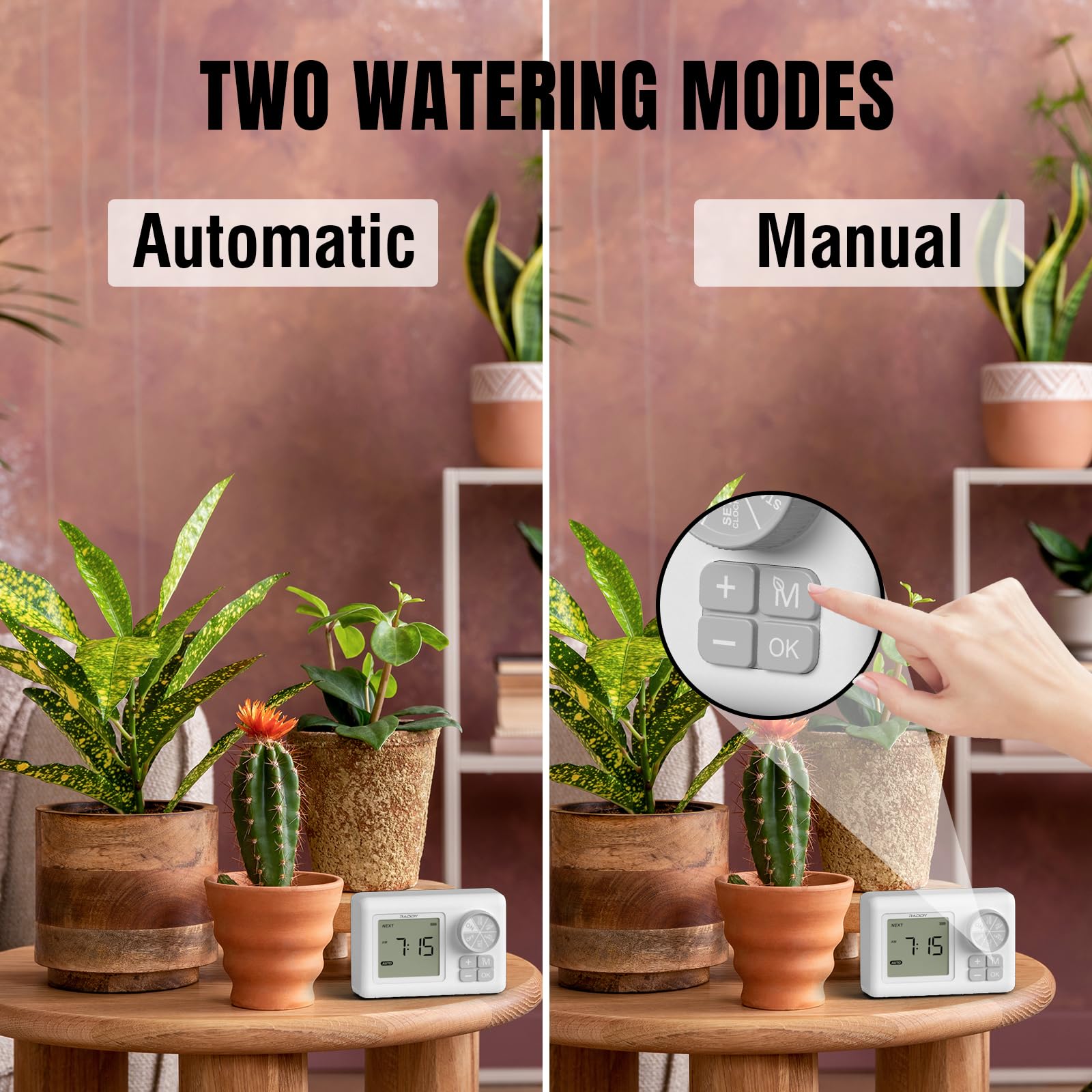 Raddy WS-6 dripper flow closeup demonstrating adjustable droplets for plant health