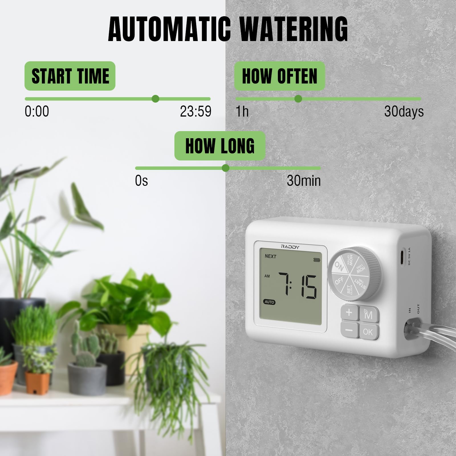Raddy WS-6 timer closeup displaying programmable screen for precise scheduling