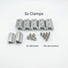 Radiant Solutions close-up of bullet-nosed stainless set screws, showing non-penetrating secure grip benefit
