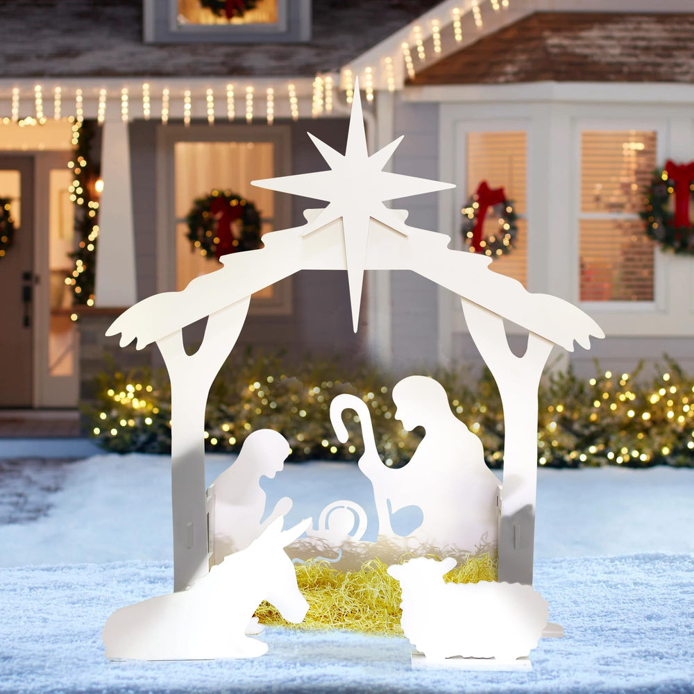 Raemean front view of full nativity set showing clear silhouette and yard appeal