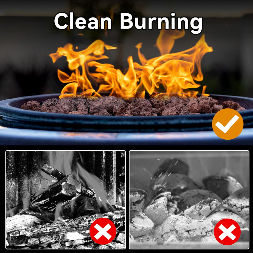 Rahato in a lit fire pit showing improved flame appearance and coverage
