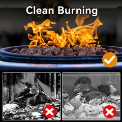 Rahato in a lit fire pit showing improved flame appearance and coverage