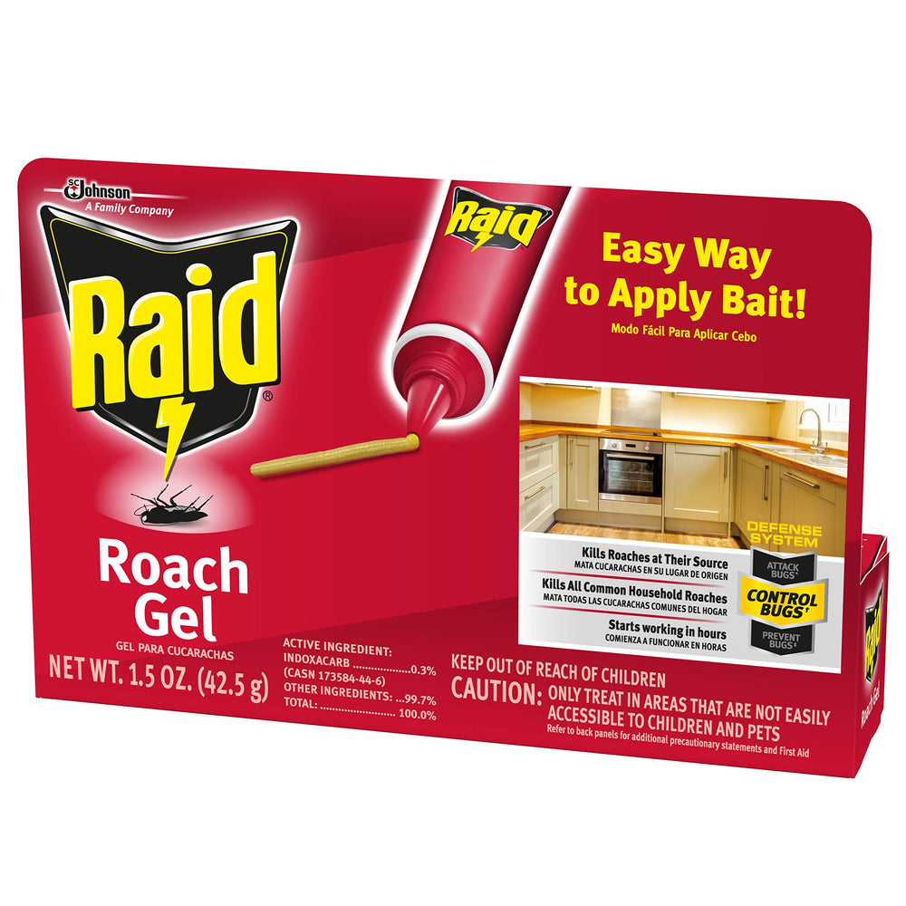 Raid Roach Gel applicator tip close-up for precise placement and minimal waste