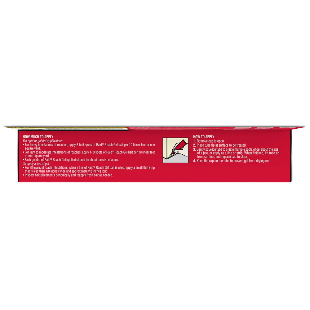 Raid Roach Gel application behind refrigerator demonstrating treatment access