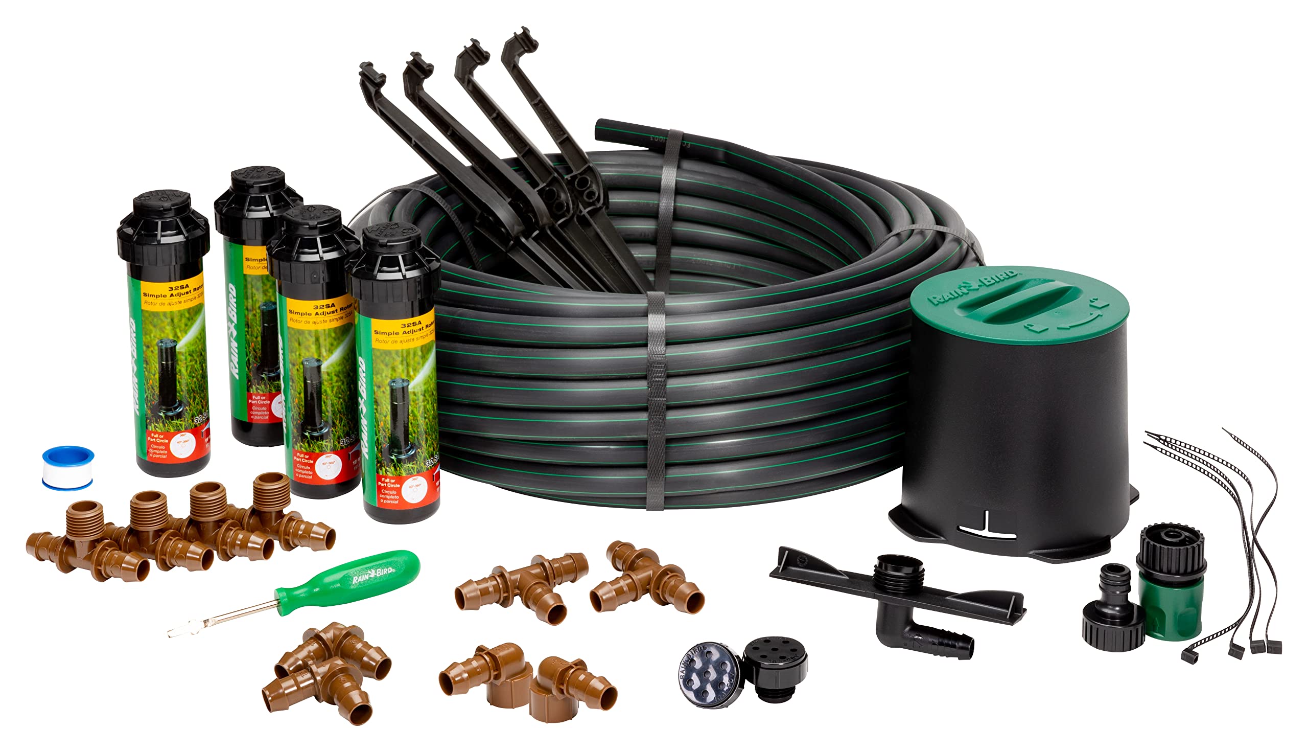 Rain Bird 32HE front packaging showing kit contents and benefits