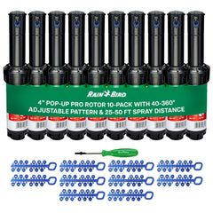 Rain Bird front packaging showing 10 rotors and tool, quick kit benefit