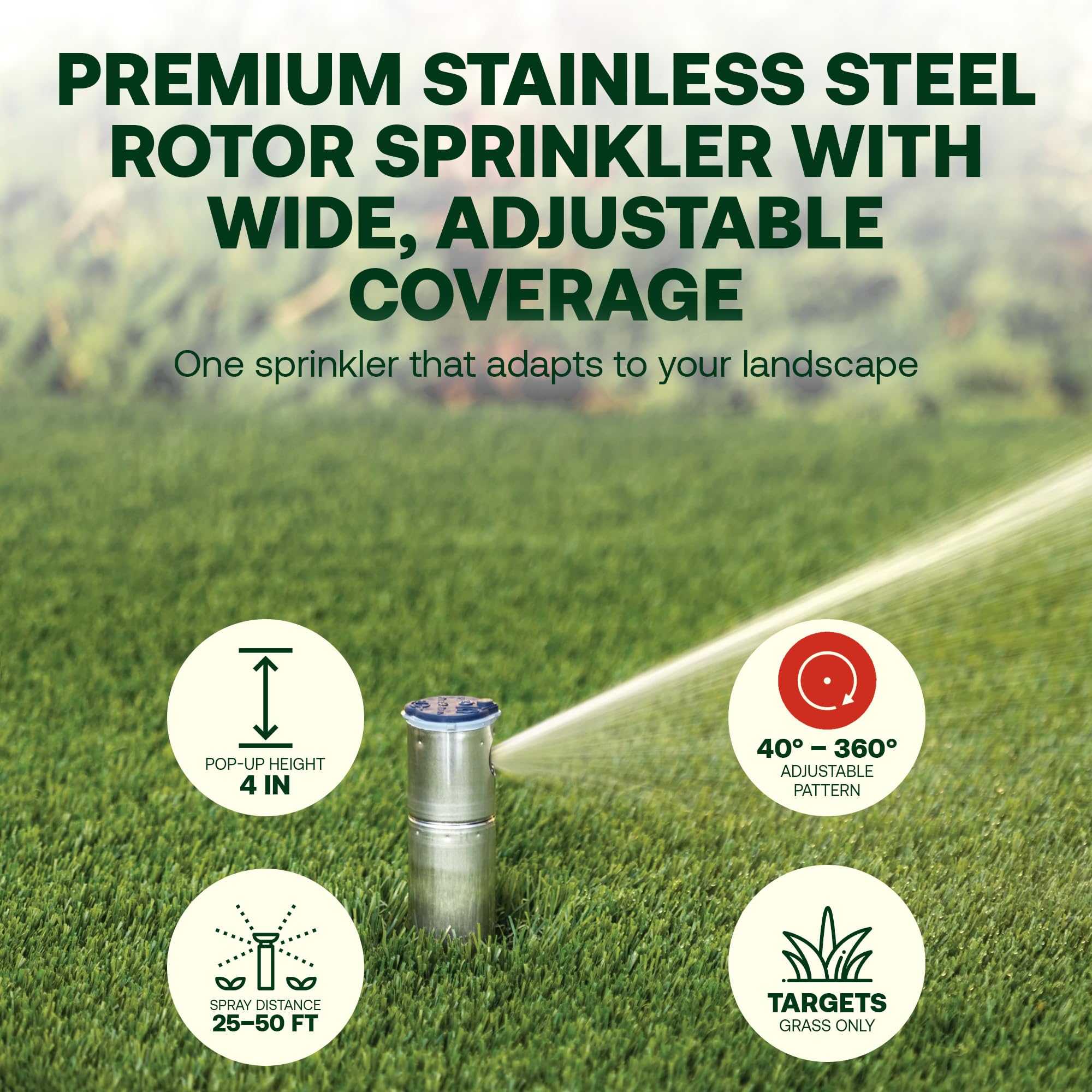 Rain Bird 52SA pop-up height detail demonstrating compact profile and turf protection