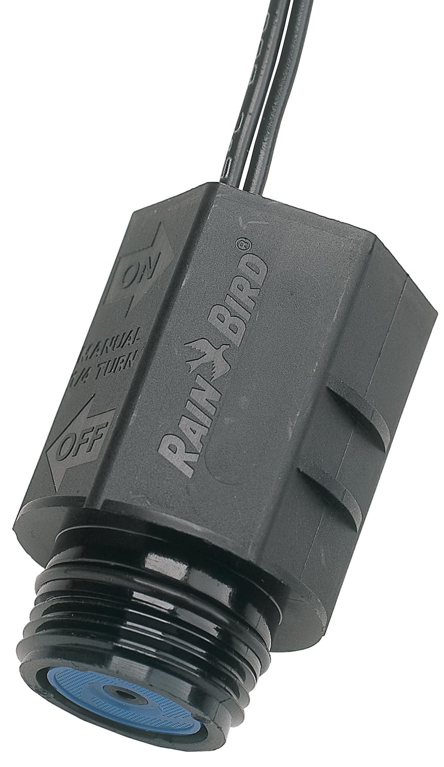 Rain Bird valve beside tape measure showing compact 1 inch threaded scale