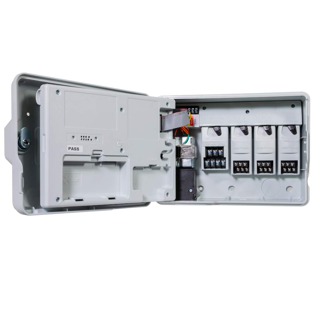 Rain Bird ESP-ME3 mounted in outdoor cabinet offering weather-resistant protection
