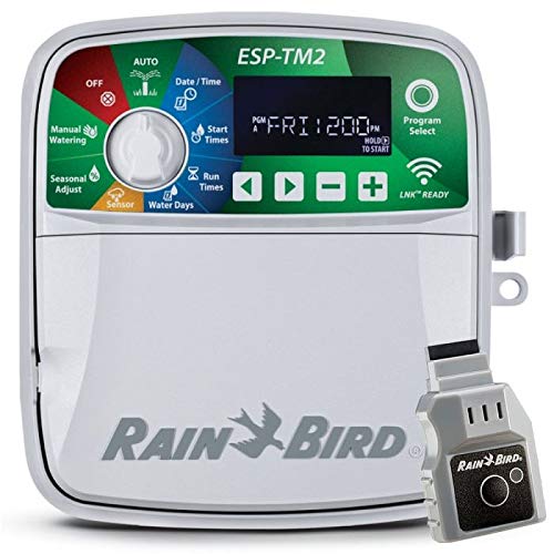 Rain Bird ESP-TM2 front panel showing display and buttons for easy programming and quick setup