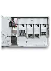 Rain Bird ESPSM3 beside wiring and tape measuring scale for size and installation clarity