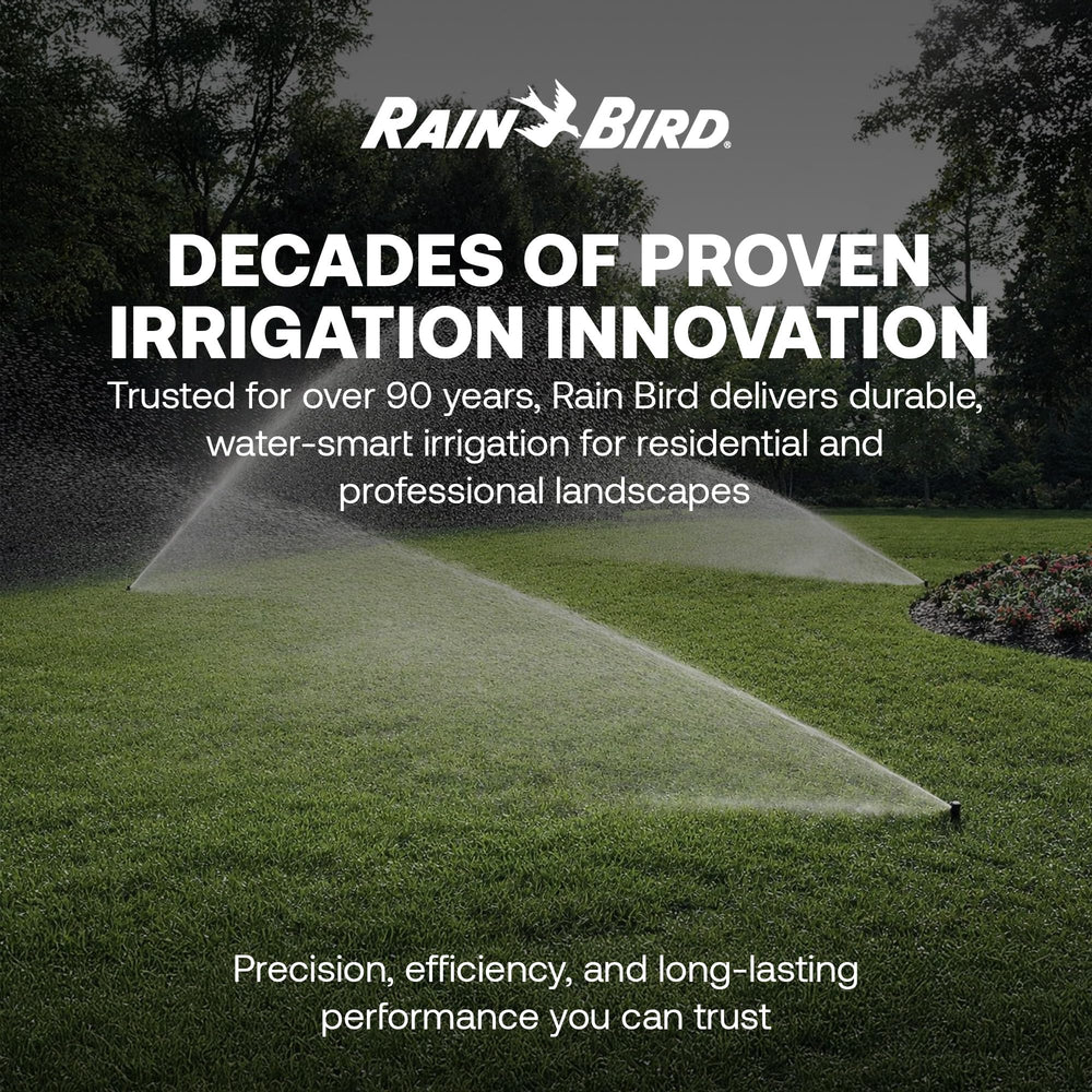 Rain Bird nozzles lined up showing angles, customizable throw and pattern