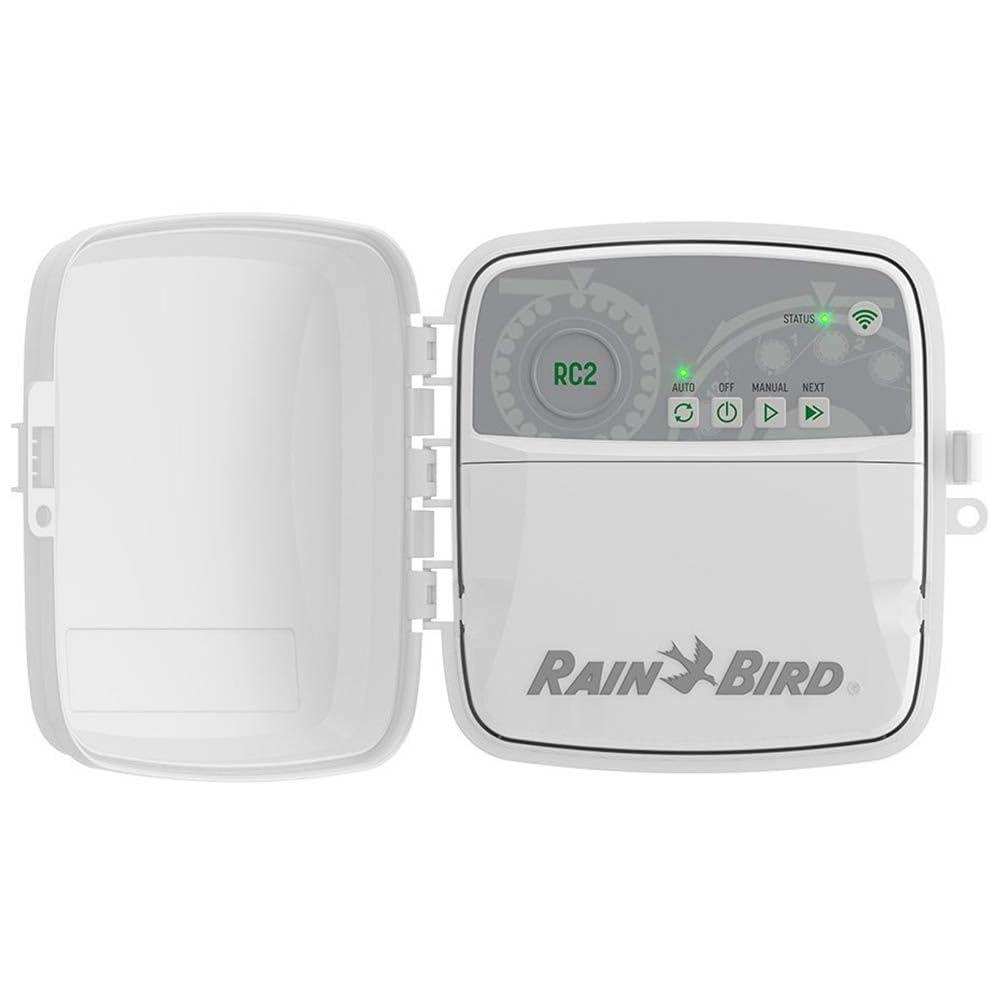 Rain Bird RC2 front panel showing buttons and layout for easy programming
