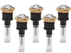 Rain Bird rotary nozzle five-pack front view showing compact packaging and quick install benefit