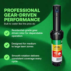 Rain Bird rotor close-up of nozzle and pop-up head, clear adjustment benefit