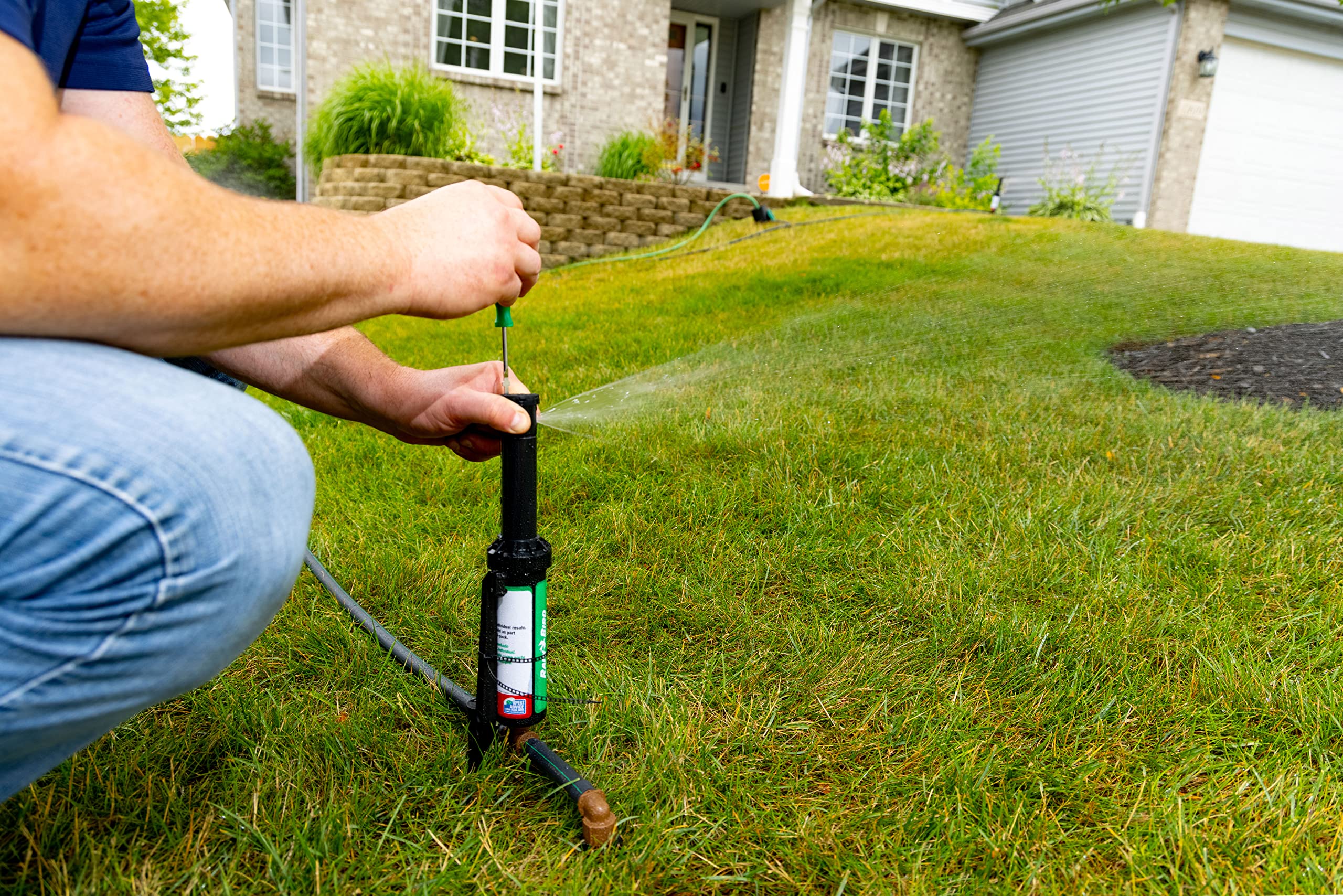 Rain Bird nozzle creating dense Rain Curtain for uniform water distribution