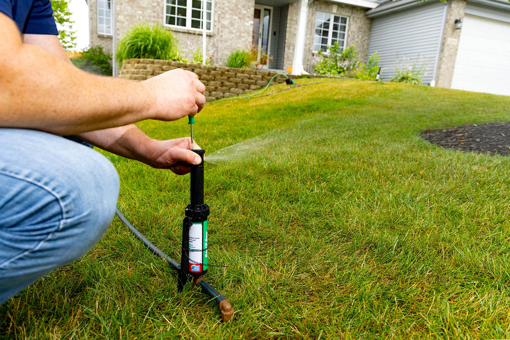 Rain Bird nozzle creating dense Rain Curtain for uniform water distribution