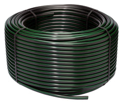 Rain Bird front view of 500' tubing roll showing product ID and benefit durability