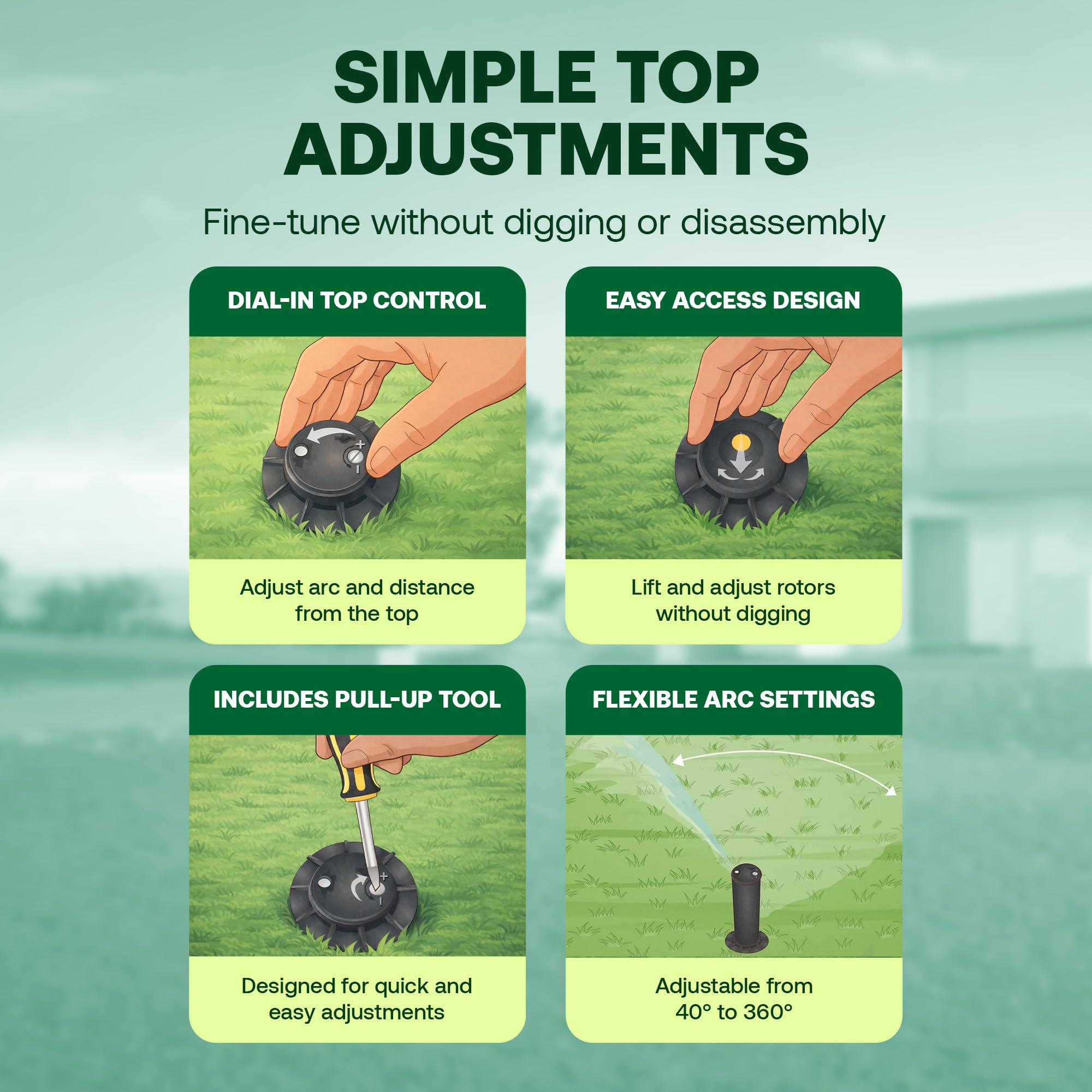 Rain Bird screwdriver tool adjusting rotor from top, fast maintenance benefit