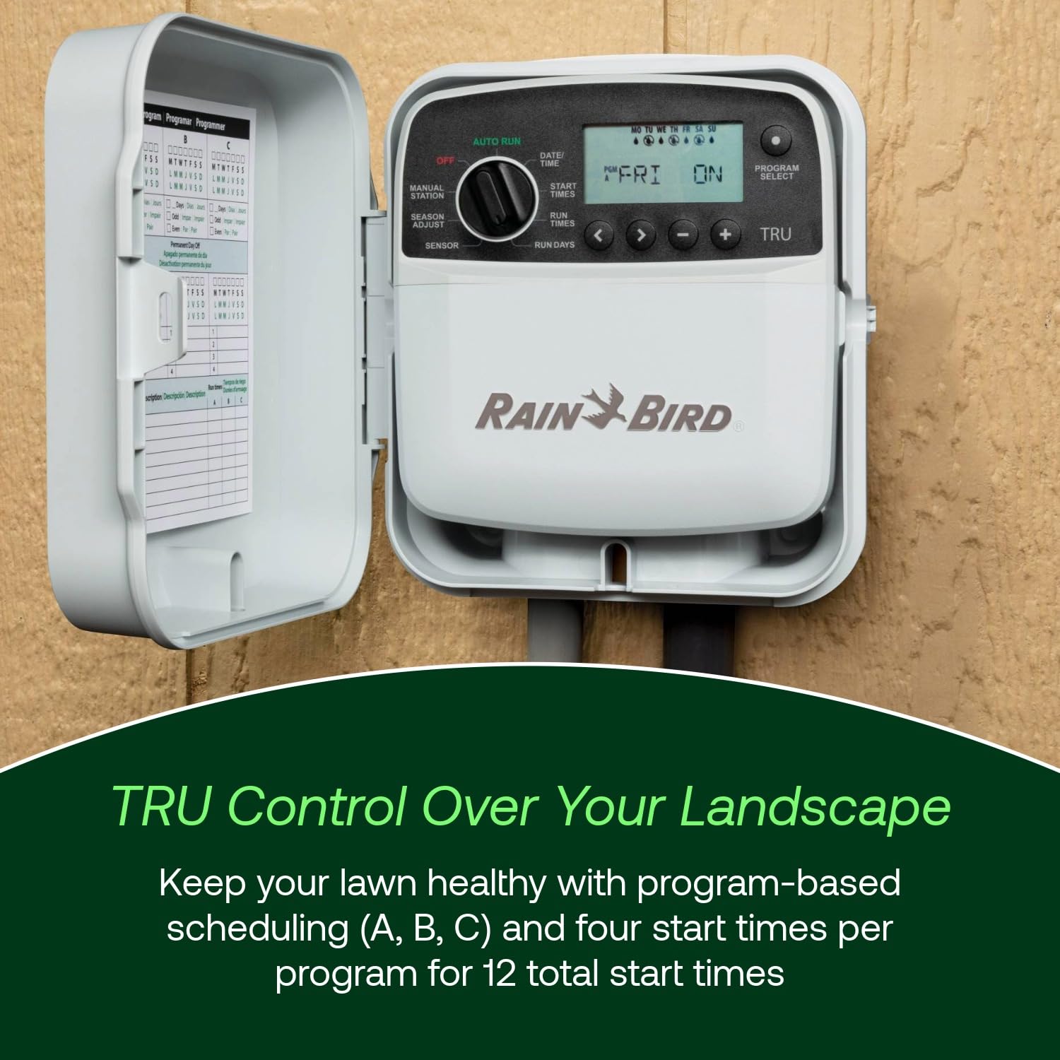 Rain Bird TRU8O rotary dial close-up enabling fast, intuitive programming