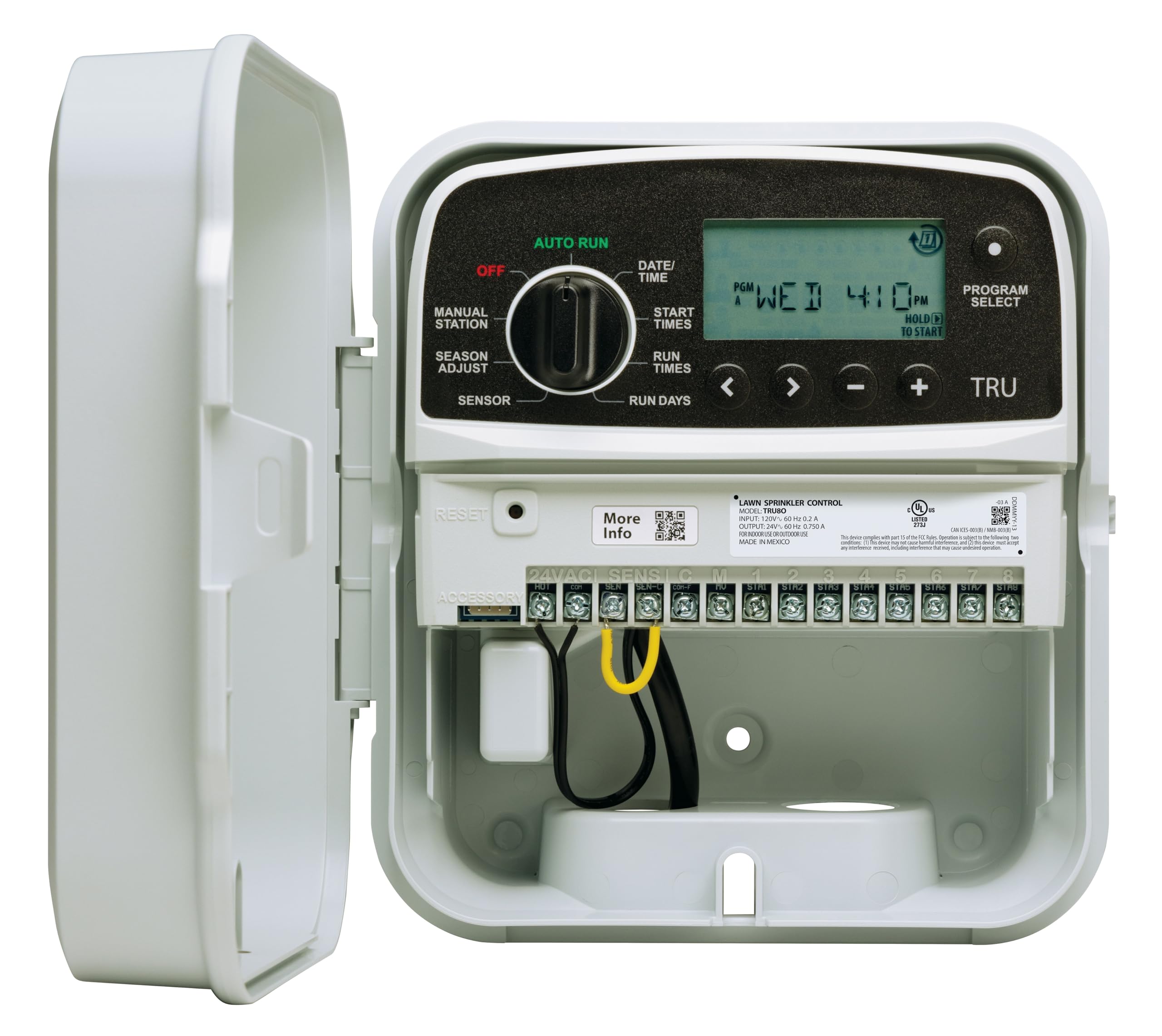 Rain Bird TRU8O next to a ruler illustrating compact size and installation footprint