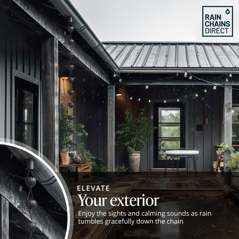 Rain Chains Direct tulip black powder-coated finish texture resisting corrosion
