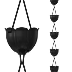 Rain Chains Direct tulip front view showing elegant black chain and curb appeal