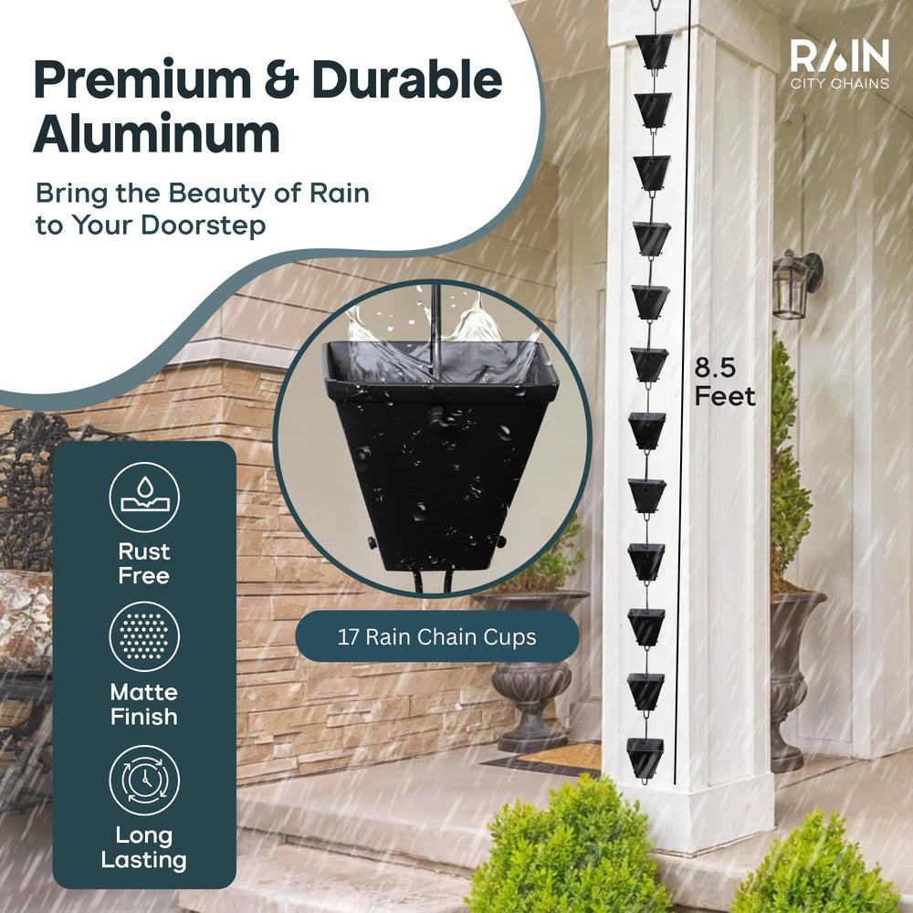 Rain City Chains shown next to ladder to display adjustable 8.5ft length