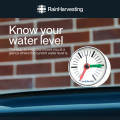 Rain Harvesting close-up of gauge dial highlighting clear Empty and Full indicators benefit