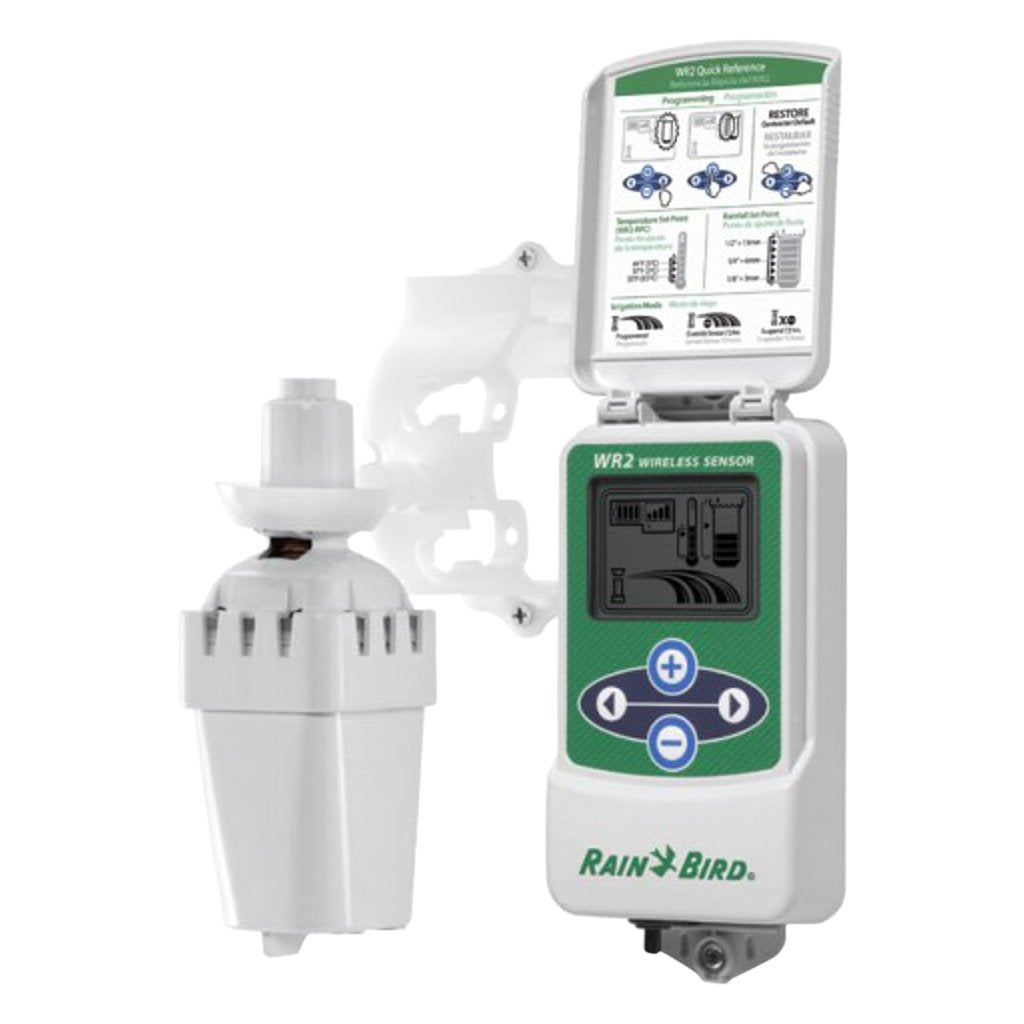 Rain Bird controller interface front view showing icons and easy programming benefits