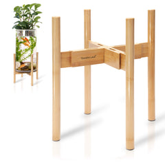 RAINBLELAND front view of adjustable bamboo stand shows stable display