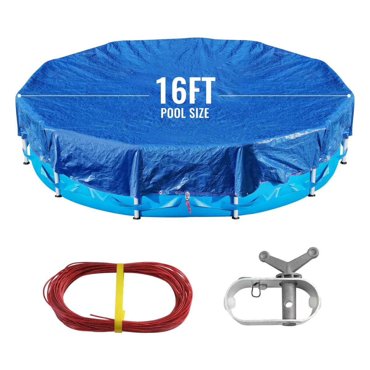 RAINDEWAY front view of 20ft pool cover packaging showing product benefits