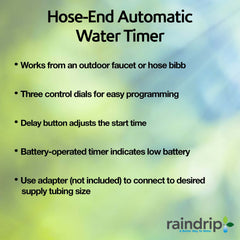 Raindrip timer attached to faucet demonstrating easy hose-end connection