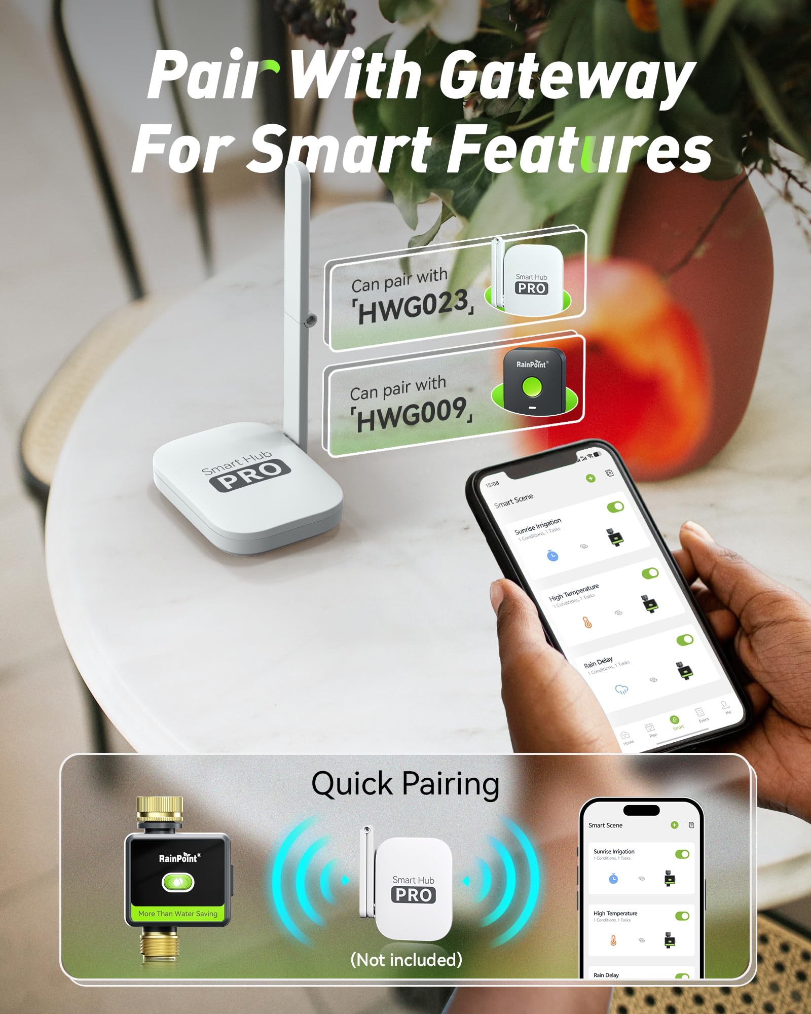 RAINPOINT app on smartphone controlling schedules for convenient remote operation