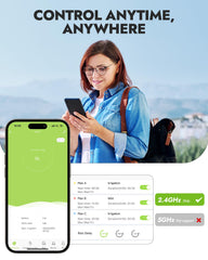 RAINPOINT app on smartphone controlling schedule, remote access benefit