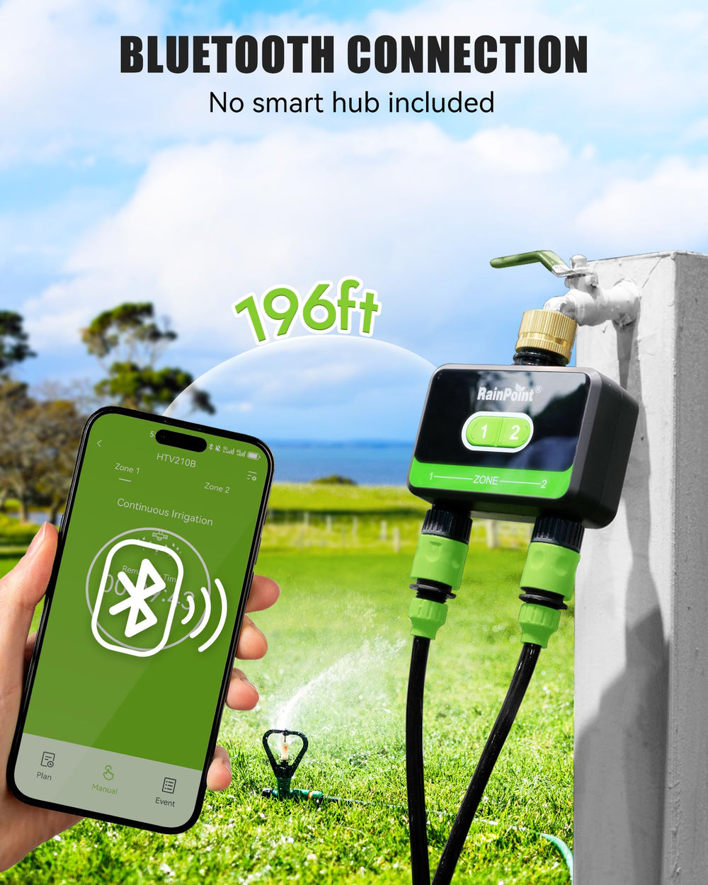 RAINPOINT app screen displaying schedules to create precise watering plans