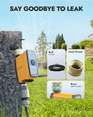 RAINPOINT brass inlet and outlet close-up, durable leak-resistant fittings benefit